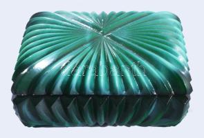 Malachit üveg ládika, kis lepattanással belül 9x8cm