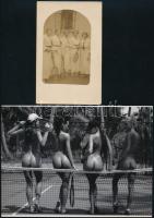 Négy-négy teniszjátékos, eltérő időben készült felvételek, cca 100 év különbséggel, 1 db modern nagyítás jelzés nélkül, 15x21 cm és 1 db vintage fotó, feliratozva, 14x9 cm