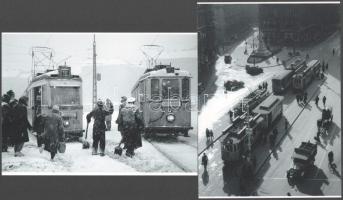 cca 1960 Budapesti villamosok (18, 19, 27, 53), 2 db modern nagyítás, jelzés nélkül, 15x21 cm és 15x21 cm