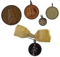 Vegyes 5db-os emlékérem tétel, közte: Madarassy Walter (1909-1994) 1938. "Sanctus Stephanus Hungariae Protorex et Apostolus - Szent István király halálának 900. évfordulója alkalmából" kétoldalas bronz emlékérem (40mm) + 1904. "Nyíregyháza 1904. augusztus 20. - Dr. Samassa József / Fogadalmi temploma felszentelésének emlékére" bronz kétoldalas emlékérem füllel (30mm) + 1900 k. "Patrona Hungariae / Sta Elisabetha ora pro nobis!" fém, kétoldalas vallási medál füllel, szalaggal (26mm) + 1893. "S. Lorenzo martire / Ricordo del giubileo eiscop. di ss. Leone XIII P.M" kétoldalas bronz emlékérem füllel (25mm) + DN "VI. Pál pápa" "Paulus VI. Pont. Maximus" fém emlékérem füllel (16mm) T:AU-VF patina