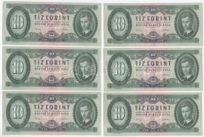 1962. 10Ft (6x) sorszámkövetők "A 851 167867 - A 851 167872" T:AU hullámos papír Adamo F6