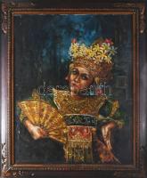 Olvashatatlan jelzéssel (Kendra Der...?): Egzotikus szépség legyezővel. Olaj, vászon. Apró felületi sérülésekkel. Dekoratív fakeretben. 75x60 cm.