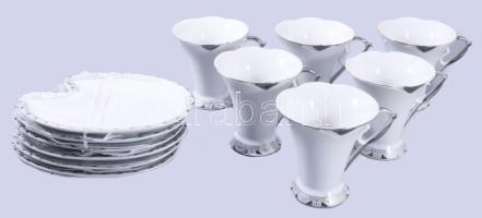 Hat személyes teás, kakaós készlet, porcelán, eredeti dobozában, jelzett, hibátlan