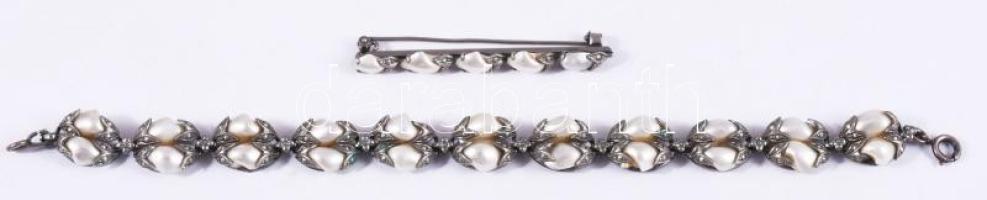 Antik karkötő és bross, belefoglalt barokk gyöngyökkel.