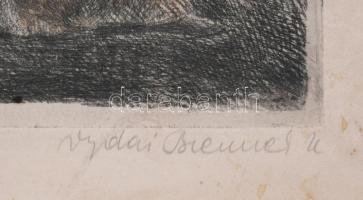 Vydai Brenner Nándor (1903-?): Sírbatétel. Színezett rézkarc, papír, jelzett. Kissé foltos. 21x31,5 ...