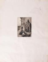 Láng Rudolf (1904-1991): Rodostói levél. Rézkarc, papír, jelzett. Lap széle kissé foltos. 13,5x9 cm