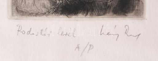 Láng Rudolf (1904-1991): Rodostói levél. Rézkarc, papír, jelzett. Lap széle kissé foltos. 13,5x9 cm