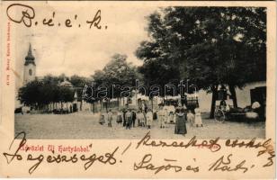 1904 Újhartyán, Fő utca, templom. Makay Katalin kiadása (gyűrődés / crease)