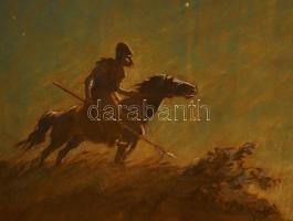 Benyovszky István (1898-1969): Lovaskatona a vízparton. Pasztell, papír, jelzett. Dekoratív, üvegeze...