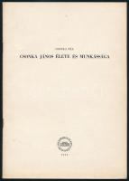 Csonka Pál: Csonka János élete és munkássága. Bp., 1960, Akadémiai, 41 p. "Csonka János (1852-1939) magyar feltaláló, tiszteletbeli gépészmérnök, a magyar motor- és gépjárműgyártás úttörője. A Bánki-Csonka-féle karburátor és a vegyes üzemű Csonka-motor feltalálója, illetve az első magyar belső égésű gépjármű és az első magyar autó konstruktőre. A Műegyetem tanműhelyének első vezetője, majd nyugdíjba vonulása után az általa létrehozott autójavító műhely, illetve az abból kinövő Csonka Gépgyár vezetője. A Királyi Magyar Automobil Club egyik megszervezője." Kiadói papírkötés.