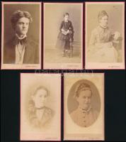 cca 1880 5 db keményhátú portré Zelesny Károly pécsi műterméből, szép verzóval, 10,5×6,5 cm