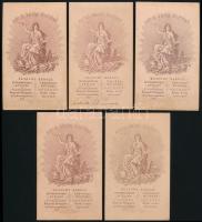 cca 1880 5 db keményhátú portré Zelesny Károly pécsi műterméből, szép verzóval, 10,5×6,5 cm