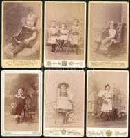 cca 1890 Gyerekportrék, 6 db keményhátú fotó Zelesny Károly pécsi műterméből, 10,5×6,5 cm