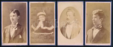 cca 1880 Műtermi portrék, 4 db keményhátú fotó Exner Gyula pécsi műterméből, 10,5×6,5 cm