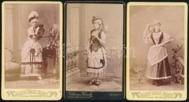 cca 1885 3 db női portré, keményhátú fotók Zelesny Károly pécsi műterméből, 10,5×6,5 cm