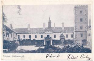 1902 Vágszakály, Szokolócz, Sokolovce; Nyáry kastély / castle + "ZSOLNA - POZSONY 47. SZ. A" vasúti mozgóposta bélyegző (fa)