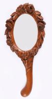 Faragott fa kézitükör, h: 32 cm