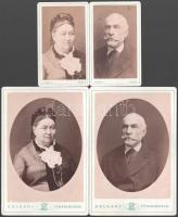 cca 1880 Férfi és női portrék egy házaspárról, 4 db keményhátú fotó Zelesny Károly pécsi műterméből, 10,5×6,5 és 16,5×10,5 cm