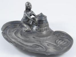 Imperial jelzéssel szecessziós nő figurás tintatartó, sérült, 21x15 cm