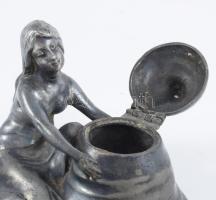 Imperial jelzéssel szecessziós nő figurás tintatartó, sérült, 21x15 cm