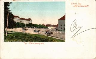 1899 Nagyszeben, Hermannstadt, Sibiu; Hermannsplatz / Hermann tér, laktanya. G. A. Seraphin kiadása / square, K.u.K. military barracks (EK)