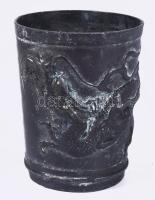 Antik kínai ón pohár, sárkány figurákkal, m: 6 cm