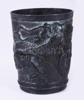 Antik kínai ón pohár, sárkány figurákkal, m: 6 cm