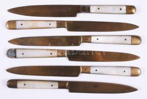 Gyöngyház rárakásos 6 darab kés, h: 15 cm