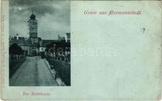 1898 Nagyszeben, Hermannstadt, Sibiu; Der Raththurm. G.A Seraphin / Városháza tornya este holdfényben / town hall at night in moonlight (EB)