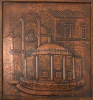 Rézlemez fal díszkép, keretben, 32x32 cm