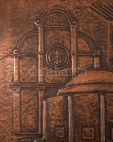 Rézlemez fal díszkép, keretben, 32x32 cm