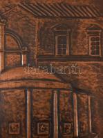 Rézlemez fal díszkép, keretben, 32x32 cm