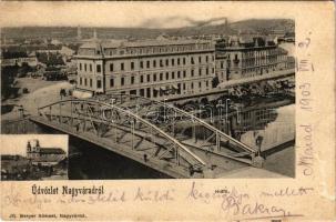 1903 Nagyvárad, Oradea; Hídfő, sörcsarnok. Ifj. Berger Sámuel kiadása / bridge, beer hall (szakadások / tears)