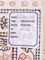Kézzel szőtt török selyem szőnyeg, 0,6x0,48cm, certifikáttal, hibátlan