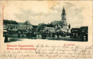 1901 Nagyvárad, Oradea; Szent László tér, Deutsch, Weinberger Jakab üzlete, piac. Helyfi László kiadása / square, shops, market (Rb)