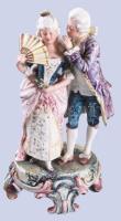 Német rokokó pár. Fajansz, kézzel festett, kis lepattanással, jelzés nélkül 28 cm