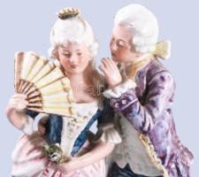 Német rokokó pár. Fajansz, kézzel festett, kis lepattanással, jelzés nélkül 28 cm