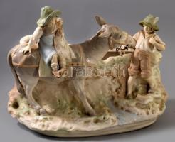 Amphora ausztriai nagy méretű kerámia virágváza, asztali dísz. Gyerekek szamárral. kézzel festett, jelzett, minimális kopással 40x29 cm