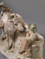 Amphora ausztriai nagy méretű kerámia virágváza, asztali dísz. Gyerekek szamárral. kézzel festett, j...