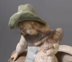 Amphora ausztriai nagy méretű kerámia virágváza, asztali dísz. Gyerekek szamárral. kézzel festett, j...