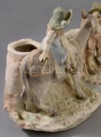 Amphora ausztriai nagy méretű kerámia virágváza, asztali dísz. Gyerekek szamárral. kézzel festett, j...