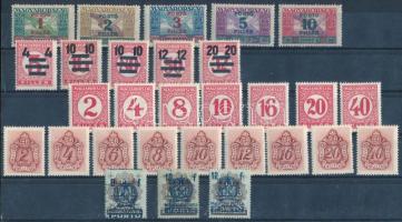 1927-1941 Kis portó tétel, benne Ikrusz, Pengő-fillér II, Kisegítő, Barna és Bankjegy portó bélyege stecklapon (21.100)