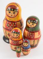 5 darabos matrjoska baba, kézzel festett fa. 11 cm ig