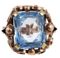 Arany (Au) ékszer szett, gyűrűs és fülbevaló pár, 14k, kék kő berakással, m: 54, jelzett, bruttó 8,1...