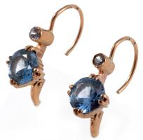 Arany (Au) ékszer szett, gyűrűs és fülbevaló pár, 14k, kék kő berakással, m: 54, jelzett, bruttó 8,1...