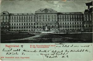 1899 Nagyvárad, Oradea; M. kir. Honvéd hadapród iskola este holdfényben. Sonnenfeld Adolf kiadása / Austro-Hungarian K.u.k. military cadet school at night in moonlight (szakadások / tears)