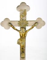 Art deco ezüstözött réz asztali feszület, kopással, m: 41,5 cm