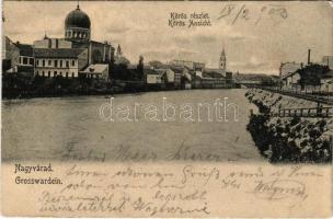 1903 Nagyvárad, Oradea; Körös részlet, zsinagóga / Cris riverside, synagogue (EK)