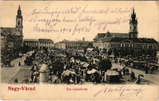1904 Nagyvárad, Oradea; Szent László tér, Általános Takarékpénztár, üzletek, piac / savigns bank, shops, market (EK)
