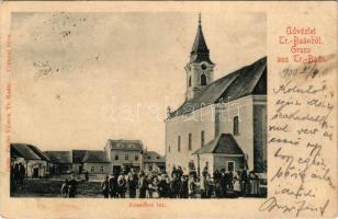 1900 Bán, Trencsénbán, Baán, Bánovce nad Bebravou; Erzsébet tér, templom, üzletek. Fuchs Vilmos kiadása / square, church, shops (Rb)